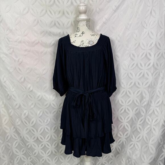 City Chic Cute Frills Navy Off the Shoulder Ruffle Mini Dress Size 14 NWT - Picture 5 of 11
